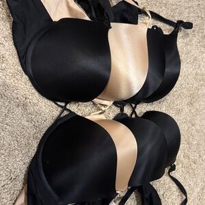 Victoria's Secret Black and Nude Smooth bombshell plunge bras 34B.